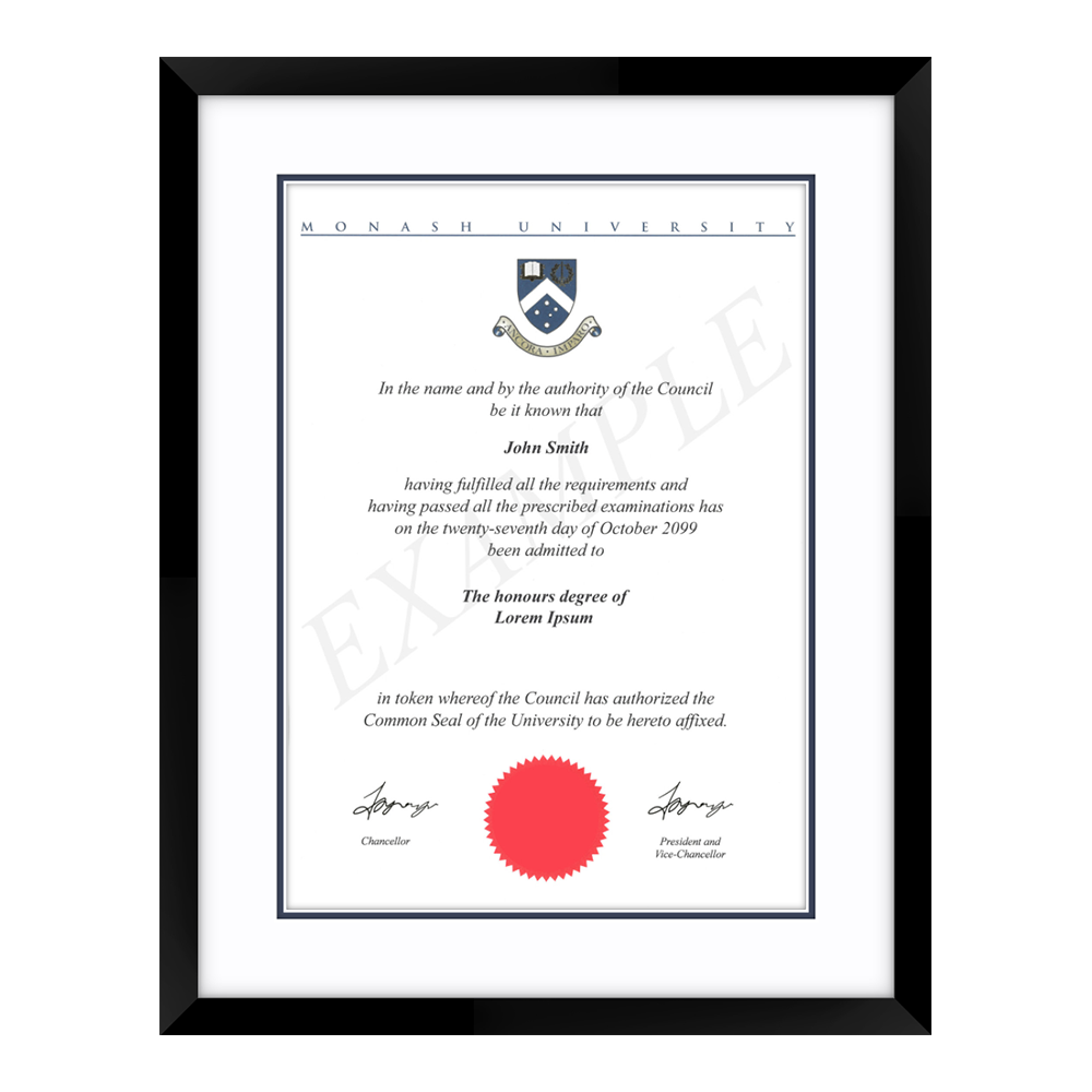 Monash University Certificate Frame