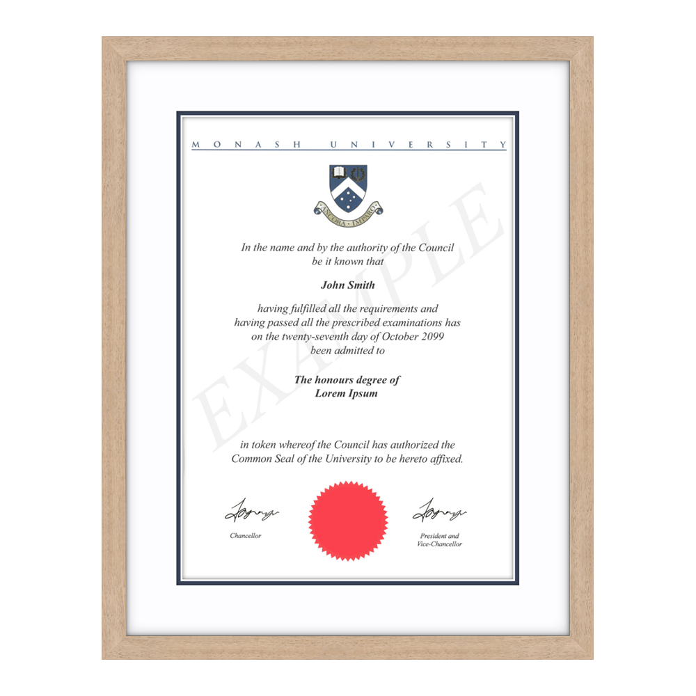 Monash University Certificate Frame