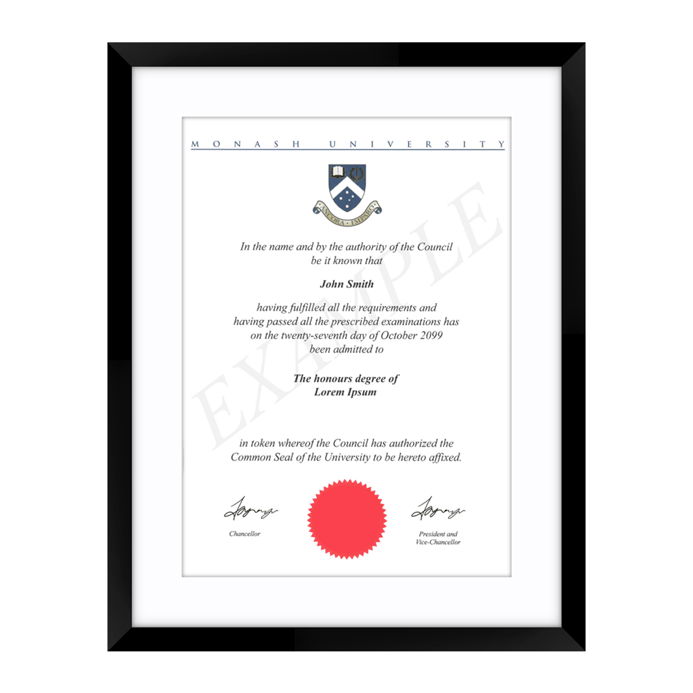 Monash University Certificate Frame