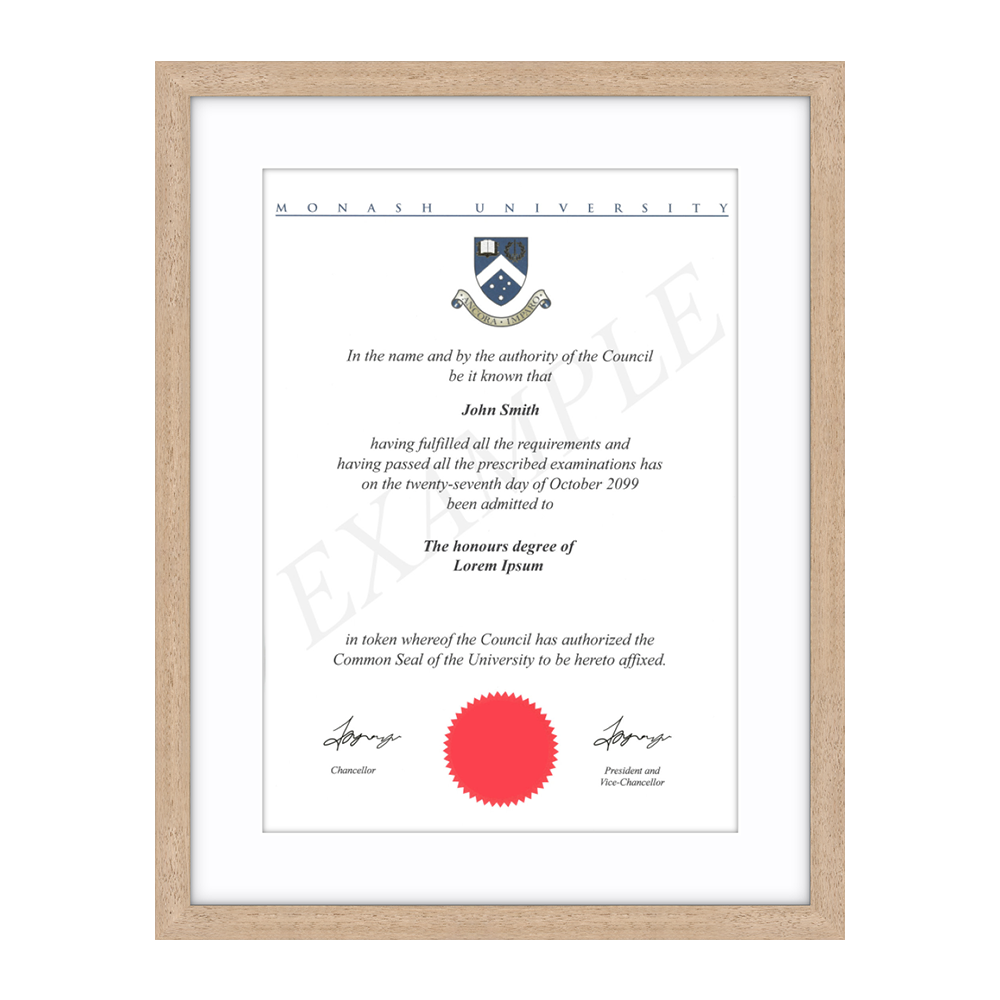 Monash University Certificate Frame