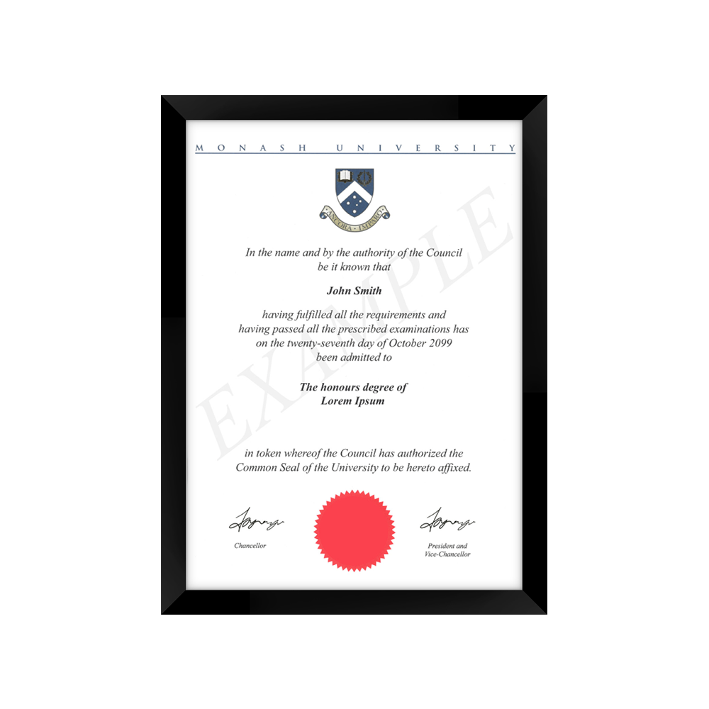 Monash University Certificate Frame