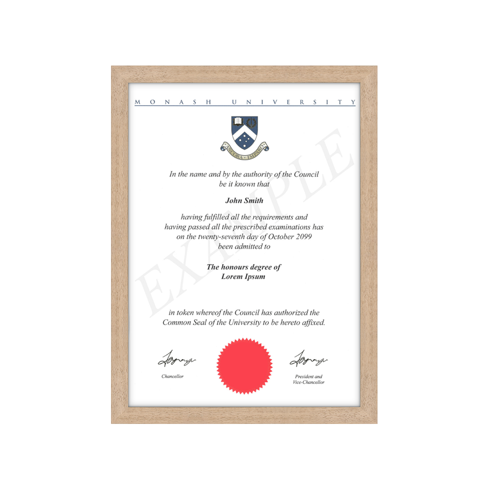 Monash University Certificate Frame