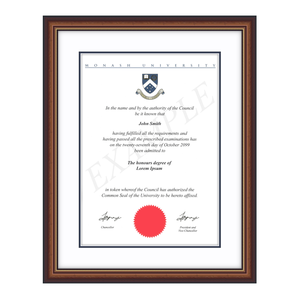 Monash University Certificate Frame